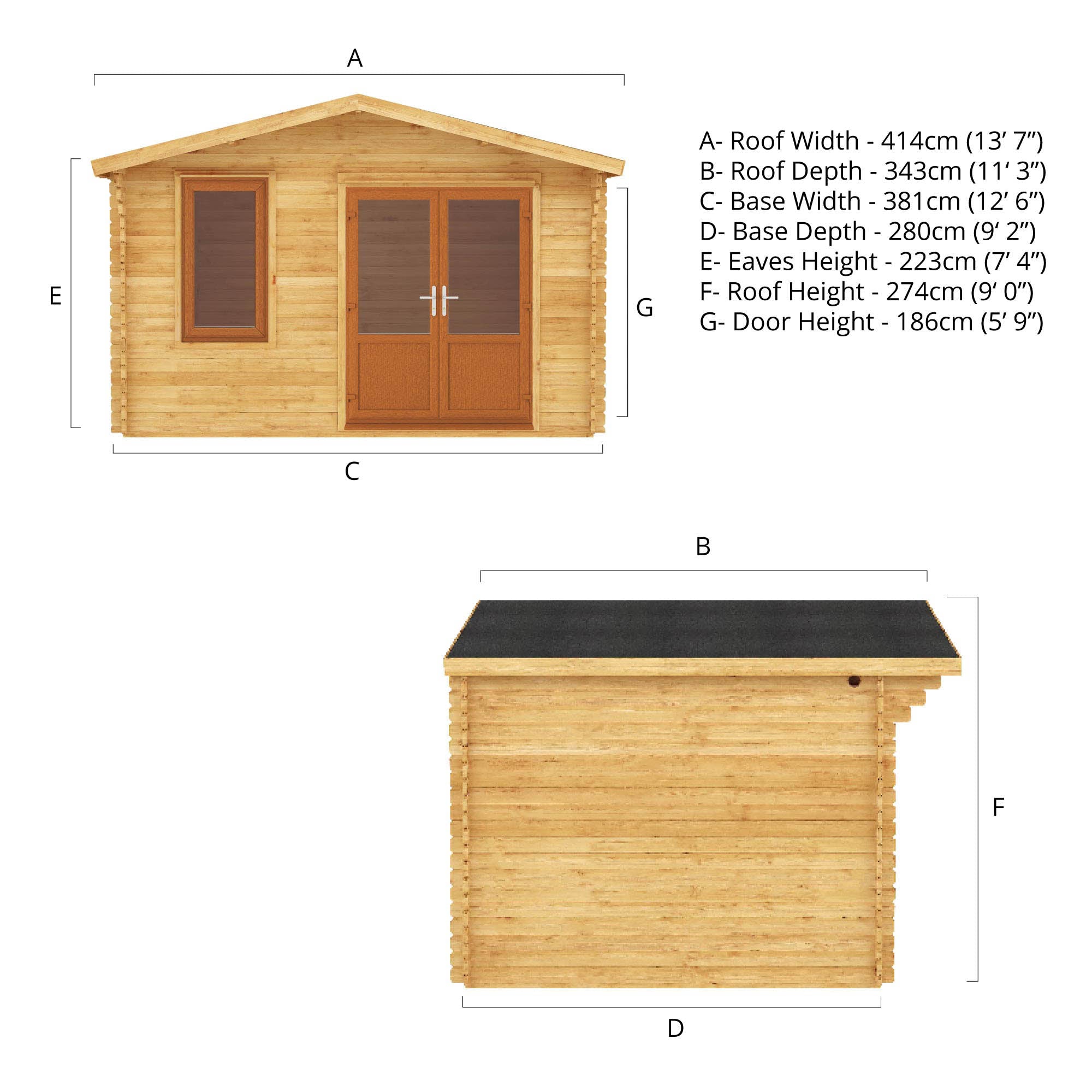 The 4m x 3m Sparrow Log Cabin with Oak UPVC – Waltons