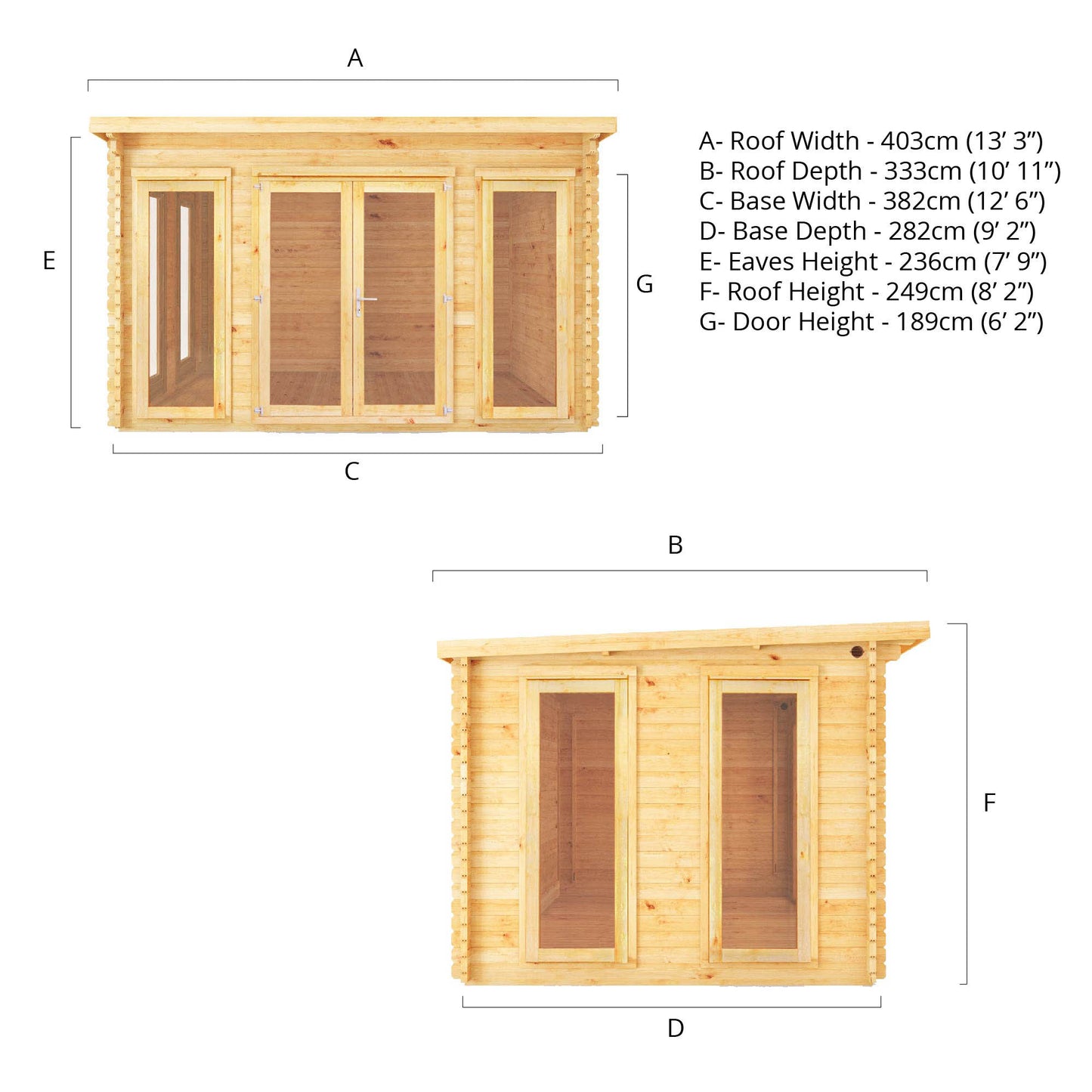 The 4m x 3m Wren Pent Log Cabin