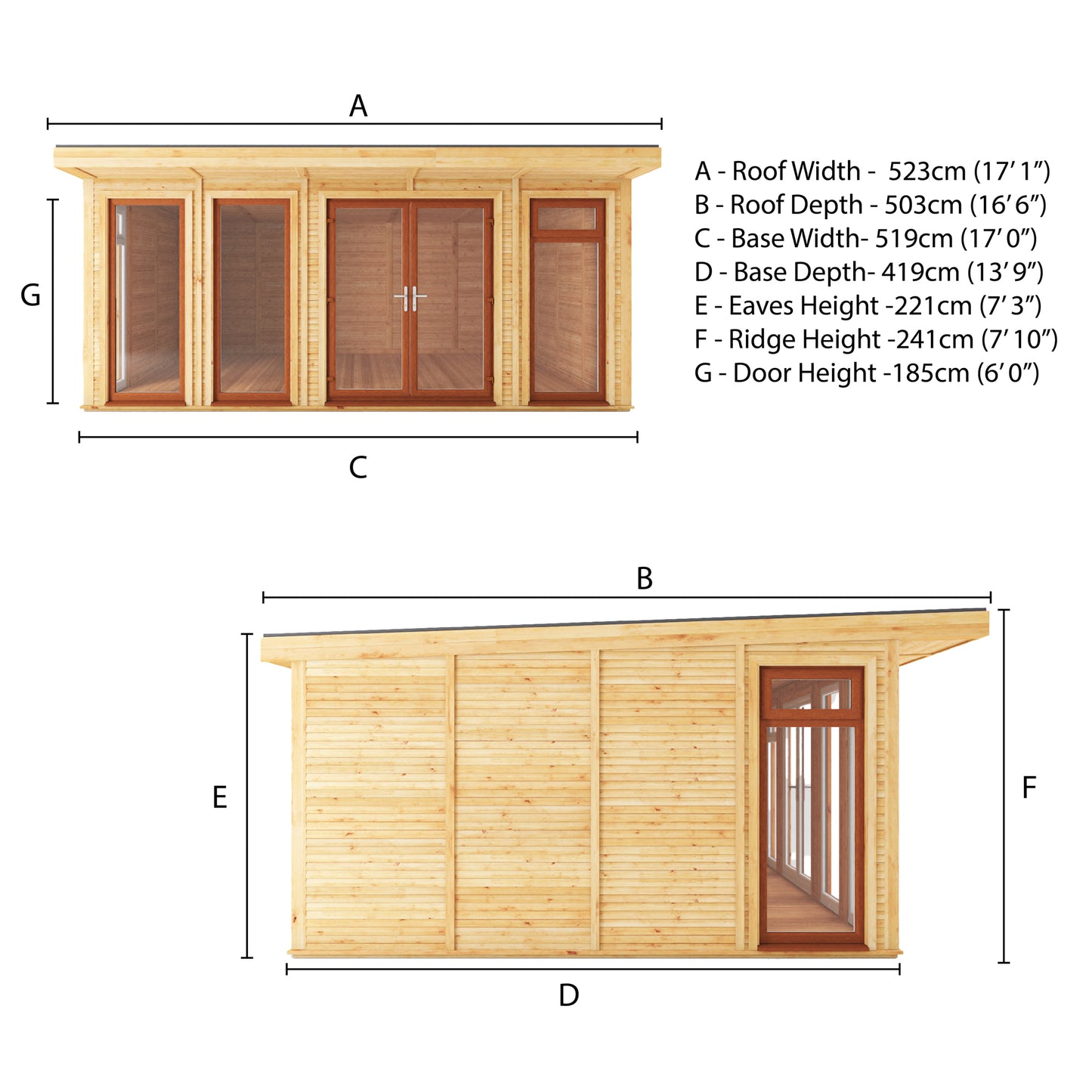 The Edwinstowe 5m x 4m Premium Insulated Garden Room with Oak UPVC