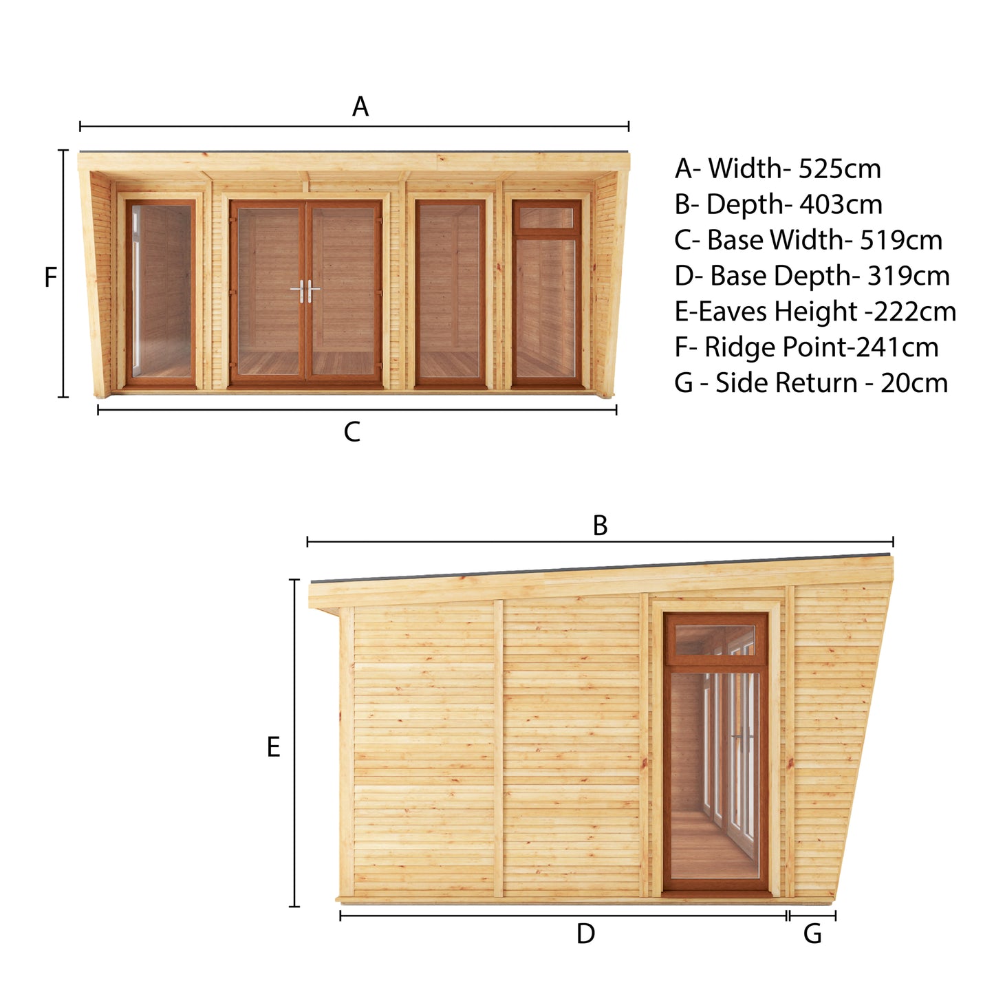 The Harlow 5m x 3m Premium Insulated Garden Room with Oak UPVC